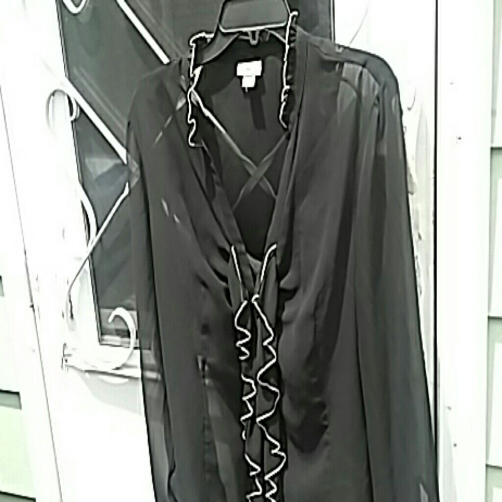 Blouse. Black   with white  trim